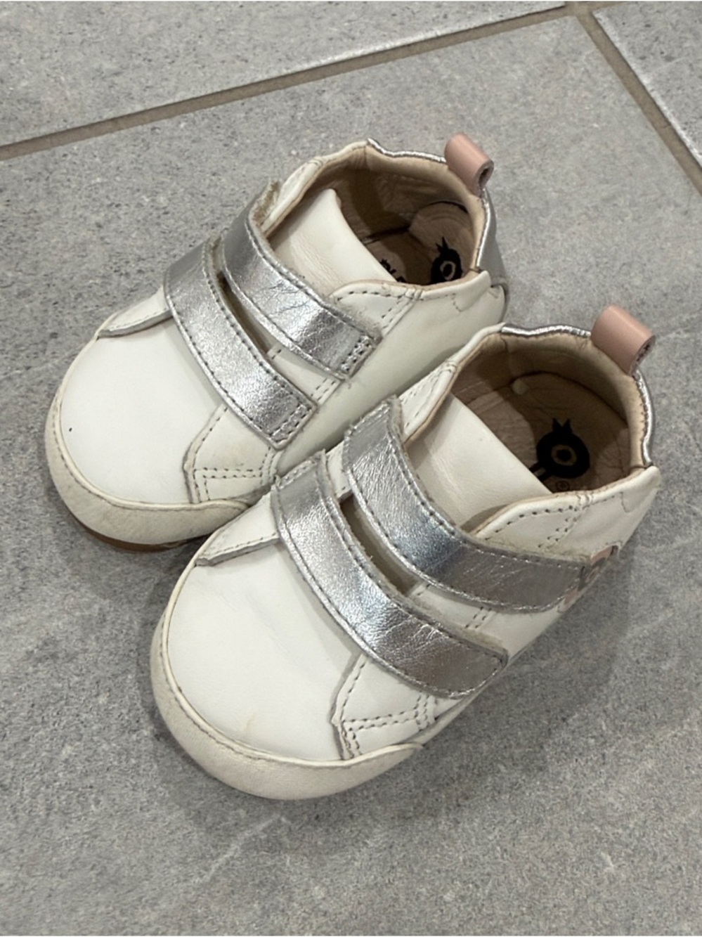 Old Soles White Sneakers with Silver Straps and Pink Heel Tab